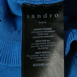 Pre Owned Sandro Blue Stretch Knit Eyelet Quincy Top S