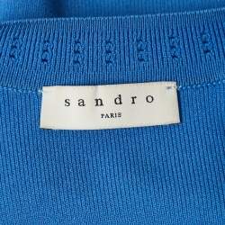 Pre Owned Sandro Blue Stretch Knit Eyelet Quincy Top S