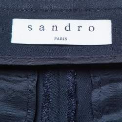 Sandro Navy Blue Cotton Blend Straight Fit Cropped Trousers S