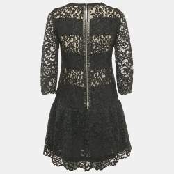 Pre Owned Sandro Black Lace Sheer Pleated Mini Dress S