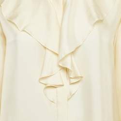 Sandro Cream Silk Ruffled Button Front Blouse M