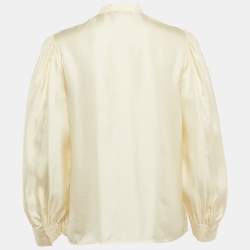Sandro Cream Silk Ruffled Button Front Blouse M