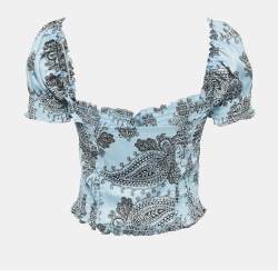 Pre Owned Sandro Light Blue Paisley Print Smocked Top S
