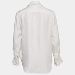 Sandro White Silk Ruffled Button Front Blouse S