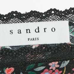 Pre Owned Sandro Multicolor Printed Crepe Jacquard Lace Trim Detail Midi Dress S