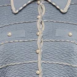Sandro Blue Textured Stripe Stretch Knit Cardigan and Skirt Set S