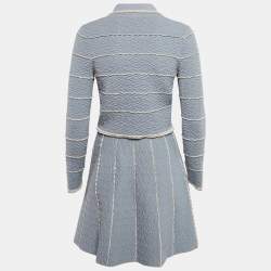 Sandro Blue Textured Stripe Stretch Knit Cardigan and Skirt Set S