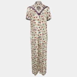 Sandro Cream Floral Print Crepe Button Front Jumpsuit L