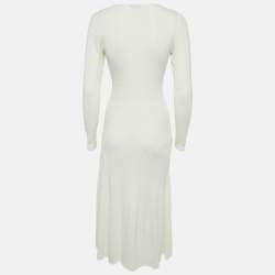 Sandro Off-White Rib Knit Cotton Blend Button Front Midi Dress M