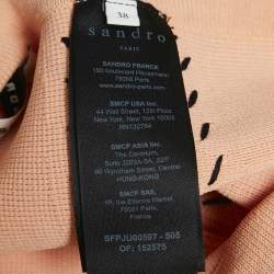 Pre Owned Sandro Peach Contrast Stitch Stretch Knit Eglantine Skirt and Cardigan Set S/M