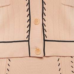 Pre Owned Sandro Peach Contrast Stitch Stretch Knit Eglantine Skirt and Cardigan Set S/M