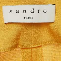 Sandro Yellow Crepe Shoulder Tie-Up Detail Gathered Praline Midi Dress M