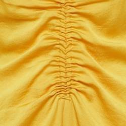Sandro Yellow Crepe Shoulder Tie-Up Detail Gathered Praline Midi Dress M