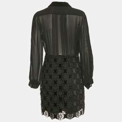Sandro Black Lace and Crepe Short Dress L