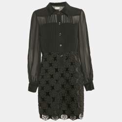 Sandro Black Lace and Crepe Short Dress L