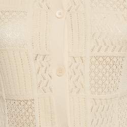 Pre Owned Sandro Beige Pointelle Knit Button Front Short Sleeve Shirt XS