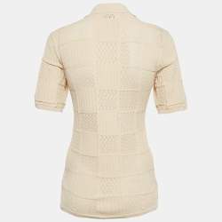 Pre Owned Sandro Beige Pointelle Knit Button Front Short Sleeve Shirt XS