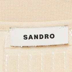 Pre Owned Sandro Beige Pointelle Knit Button Front Short Sleeve Shirt XS