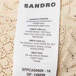 Pre Owned Sandro Beige Pointelle Knit Button Front Short Sleeve Shirt XS