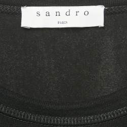 Pre Owned Sandro Black Knit and Satin Waist Tie-Up Detail Top M