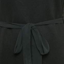 Pre Owned Sandro Black Knit and Satin Waist Tie-Up Detail Top M