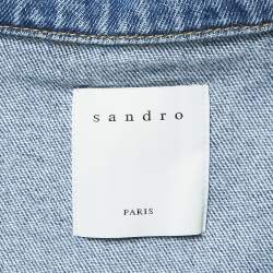 Sandro Blue/Multicolor Denim and Patterned Knit Button Front Jacket M