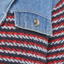 Sandro Blue/Multicolor Denim and Patterned Knit Button Front Jacket M
