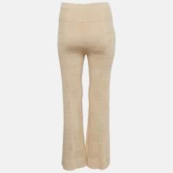 Pre Owned Sandro Cream Pointelle Knit Flared Pants L