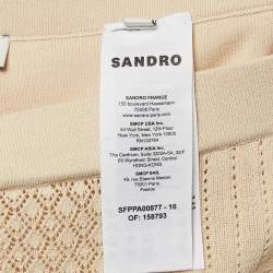 Pre Owned Sandro Cream Pointelle Knit Flared Pants L