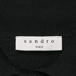 Sandro Black Pearl Button Detail Stretch Knit Crop Cardigan Top M