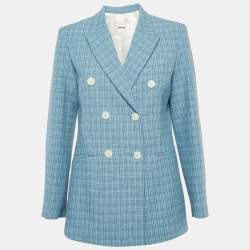 Sandro Blue Tweed Double Breasted Blazer M