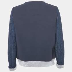 Sandro Navy Blue Crepe Zip-Up Contrast Trim Jacket L