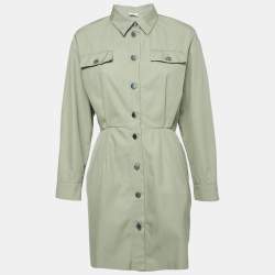 Sandro Green Gabardine Cotton Button Front Coat L