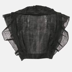 Pre Owned Sandro Black Linen Ruffled Semi Sheer Top L