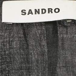 Pre Owned Sandro Black Linen Ruffled Semi Sheer Top L