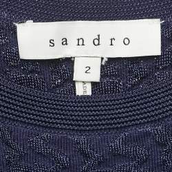 Pre Owned Sandro Navy Blue Patterned Knit Sleeveless Mini Dress M