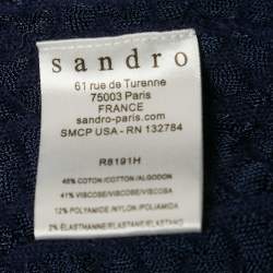 Pre Owned Sandro Navy Blue Patterned Knit Sleeveless Mini Dress M