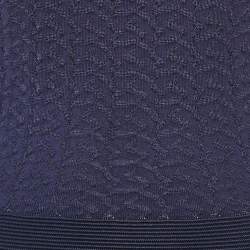 Pre Owned Sandro Navy Blue Patterned Knit Sleeveless Mini Dress M