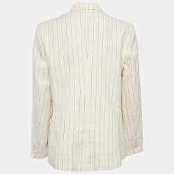 Sandro Off-White Striped Cotton Blend Double Breasted Blazer XL