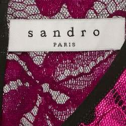 Pre Owned Sandro Pink Floral Lace Top and Skirt Set S/M