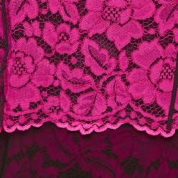 Pre Owned Sandro Pink Floral Lace Top and Skirt Set S/M