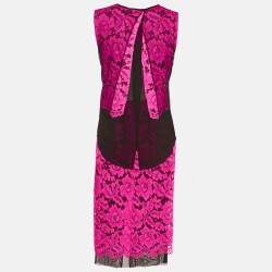 Pre Owned Sandro Pink Floral Lace Top and Skirt Set S/M