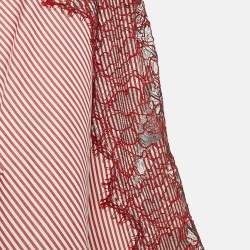 Sandro Red Stripe Cotton Lace Trimmed Top S