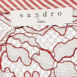 Sandro Red Stripe Cotton Lace Trimmed Top S