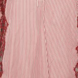 Sandro Red Stripe Cotton Lace Trimmed Top S