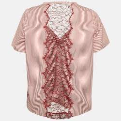 Sandro Red Stripe Cotton Lace Trimmed Top S