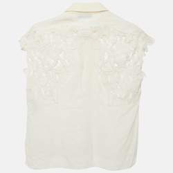 Sandro White Cotton Floral Lace Trimmed Button Front Blouse S