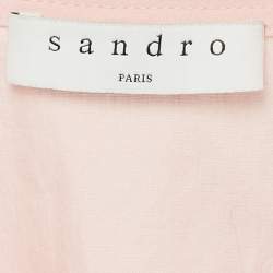 Pre Owned Sandro Pink Cotton Ruffled V-Neck Top S