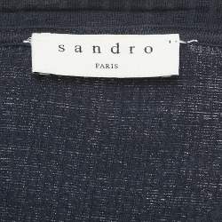 Pre Owned Sandro Navy Blue/Green Jersey and Paisley Print Plisse Full Sleeve Top L