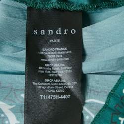 Pre Owned Sandro Navy Blue/Green Jersey and Paisley Print Plisse Full Sleeve Top L